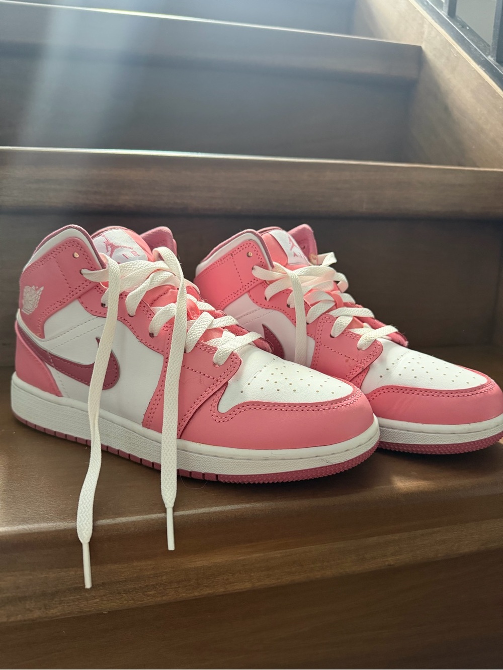 Jordan Pink and White High-Top Sneakers